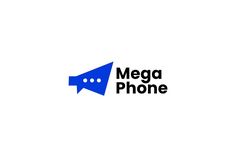 the megaphone logo is blue and black