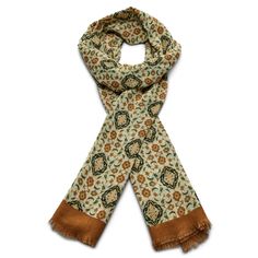 Brux | Brown & Green Vintage Floral Cotton Mix Scarf | In stock! | Bohemian Revolt Cooling Scarf, Elegant Scarves, Wardrobe Planning, Black Scarf, Brown Coat, Cotton Scarf, Suit Accessories, Mens Casual, Beige Brown