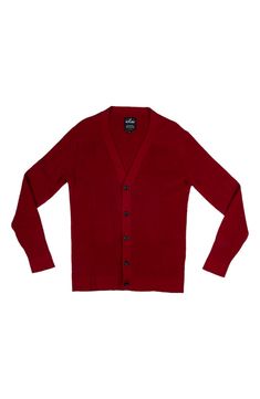 Start adding layers to your wardrobe as the weather cools down. Button up this sweater cardigan for a put-together and preppy look or leave it open to keep things casual. Fit: this style fits true to size. 29" length (size L) V-neck Long sleeves Front button closure 100% cotton Dry clean only Imported Red V-neck Outerwear With Button Closure, Red V-neck Cardigan For Work, Classic Red V-neck Sweater For Fall, Classic Red V-neck Long Sleeve Sweater, Classic Button-up Polo Sweater For Winter, Classic Winter Button-up Polo Sweater, Classic V-neck Sweater With Button Closure For Layering, Casual Red Winter Cardigan, Classic Sweater With Buttons