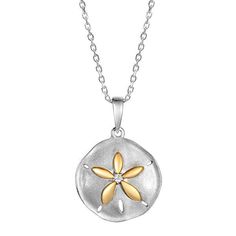 Two-Tone Sunset Sand Dollar Pendant Pendant Island by Koa Nani Beach Pendant Jewelry With Engraving, Gold Sterling Silver Jewelry For Beach, Beach Engraved Pendant Jewelry, Gold Sterling Silver Jewelry With Starfish Charm, Sand Dollar Necklace, Sand Dollar Pendant, Pearl Bracelet Gold, Silver Highlights, Hawaiian Jewelry