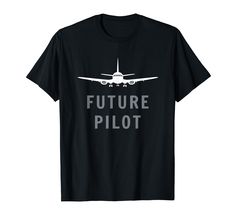 a black t - shirt with the words future pilot on it's front and an airplane