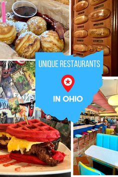 there are many different pictures with the words unique restaurants in ohio on them and pastries