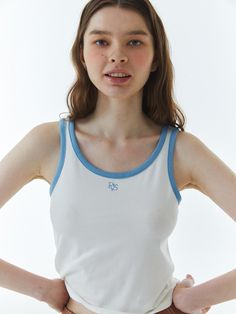 Color : BlueCountry of Origin : Republic of Korea Light Blue Sleeveless Cotton Tops, Blue Cotton Summer Vest, Basic Blue Tank Top, Casual Blue Tank Vest, Basic Blue Cotton Tank Top, Blue Tank Vest For Spring, Blue Cotton Tank Top For Summer, Light Blue Casual Summer Vest, Basic Blue Sleeveless Tank Top