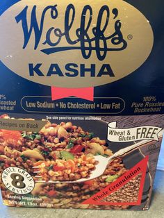 a box of woffle's kasha sitting on the counter