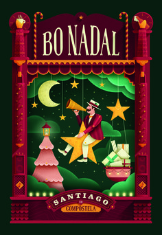 a poster for bo nadal sanitago composita with an image of a man on a star