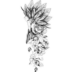 a tattoo design with flowers and birds on it