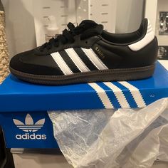 Brand New Never Been Worn Black Sambas Kids 4.5 Can Fit A Women’s Size 6. Classic Black Sneakers With Contrasting Heel Counter, Black Adidas Samba, Black Adidas Sambas, Mumbai Shopping, Black Sambas, Samba Black, Adidas Samba Women, Shoe List, Bali Shopping