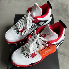 Brand New, Never Worn Jordan Fire Red 4’s. Air Jordan 4 Low-top With Contrast Sole, Casual Air Jordan 4 With Red Sole, Sporty Red Air Jordan 4 With Branded Insole, Red Jordan Shoes With Red Sole For Streetwear, Red Air Jordan 4 With Red Sole For Sports, Sporty Red Basketball Shoes With Contrast Sole, Red Sporty Air Jordan 4 With Branded Insole, Sporty Air Jordan 4 Low-top With Red Sole, Red Air Jordan 4 With Boost Midsole