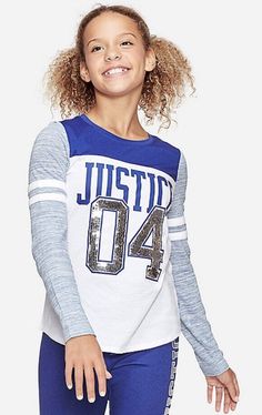 NWT Girls Justice logo long sleeve football tee Size 8 Blue & White. Condition is New with tags. Shipped with USPS First Class Package. Varsity Long Sleeve T-shirt For Game Day, Sporty Long Sleeve Top For Game Day, Varsity Long Sleeve T-shirt For College, Varsity Long Sleeve T-shirt For Fan Merchandise, Long Sleeve Varsity T-shirt For Fans, College Long Sleeve Tops With School Spirit, Long Sleeve T-shirt For Game Day With School Spirit, School Spirit Long Sleeve T-shirt For Game Day, Long Sleeve Top With Team Name For Fall