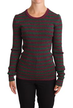 Dolce & Gabbana Elegant Maroon and Green Striped Crewneck Women's Sweater Maroon And Green, Dolce Gabbana Sweater, Striped Crewneck, Dolce E Gabbana, Dolce & Gabbana, Everyday Wardrobe, Striped Knit, Green Stripes, Crewneck Sweater