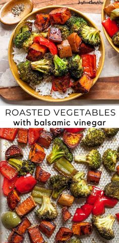 roasted vegetables with balsamic vinegar on a tray