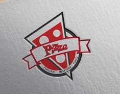 the logo for pizza italian inspired food is shown in red and black on a white background