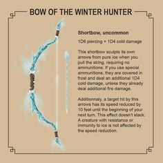 the bow of the winter hunter is shown in this graphic above it's description