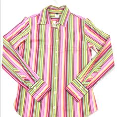 J. Crew Womens Size Extra Small Striped Long Sleeve Button Down Shirt Brand New With Tags Retail Price $68.00 Fitted Multicolor Tops For Office, Fitted Multicolor Blouse With Buttons, Fitted Multicolor Top With Button Cuffs, Fitted Multicolor Blouse With Button Closure, Fitted Striped Blouse With Button Closure, Striped Fitted Blouse With Button Closure, Green Button-up Shirt With Striped Collar, Multicolor Button-up Blouse With Button Closure, J Crew Women