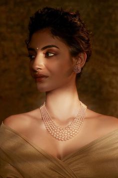 Gold toned 5 layer necklace with pearls.

Type: Pearls
Color: Ivory
Other Details: 
Note: The earrings worn by the model are not for sale
 - Aza Fashions Ivory Necklace, Layered Pearl Necklace, Gold Necklace Indian, Contemporary Necklace, Jewellery Necklaces, Tarun Tahiliani, Multi Layer Necklace, Ivory Pearl, Jewelry Lookbook