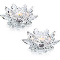 pair of crystal lotus tealight holders with leds on each side, set of 2