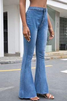 Details: Material: Denim Style: Fashion, Street Pattern Type: Solid Suit Type: Jeans Fit Type: Boot Cut Waist Type: High Waist Closure Type: Zipper Hasp Size(in) Waist Hips Bottom Length S 26 37 41.7 M 27.6 38.6 42.1 L 29.1 40.2 42.5 XL 30.7 41.7 42.9 2XL 32.3 43.3 43.3 Tips:Due to the many variations in monitors, the color in the image could look slightly different, please take physical design and color shall prevail.Please allow 0.4"-1" differs due to manual measurement. Cut Flare Jeans, Womens Denim Skirts, Printed Yoga Pants, Make Your Own Dress, Flare Leg Jeans, Denim Style, Boot Cut Denim, Denim Flares, Fashion Street