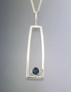 Long Sterling Silver Rectangle Blue Topaz Pendant Hanging From a Sterling Silver Chain. Other Gemstones Are Available in This Design. - Etsy Handmade Silver Jewellery, Blue Topaz Pendant, Topaz Pendant, Tourmaline Stone, Round Rings, London Blue Topaz, Des Moines, London Blue, Sterling Silver Chain