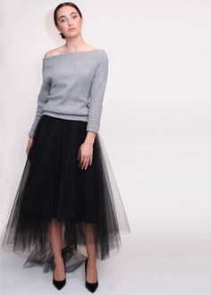 Pre-Order - Shipments start August 30th. Ethereal tulle cut in a high/low construction lays beautifully over a hidden pleated navy satin. Brought together with a wide elastic waist band, this skirt is by far one of our most prized pieces in the FW19 collection. Layered skirt, tulle shell, hidden navy pleated layer, hig Tulle Skirt Outfits, Tulle Skirts Outfit, Purple Blazer, Skirt Tulle, What Should I Wear, Gorgeous Outfits, Tomboy Outfits, Wardrobe Tips, Dior Couture