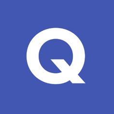 the letter q is shown in white on a blue background