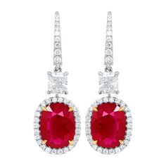 18kt White Gold Oval Shape Ruby Gia Certified Earrings Features: 6.68ct Ruby, Set In A Halo With 2 Gia Certified Cushions With Total Of 1.85ct Of White Diamonds Around It Diamond Earrings Harry Winston, Ruby And Diamond Earrings, Emerald Diamond Earrings, Noble Lady, Halo Diamond Earrings, White Gold Diamond Earrings, Emerald Green Earrings, Halo Earrings, Diamond Dangle Earrings