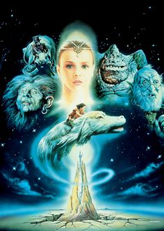 a movie poster with an image of a woman surrounded by monsters and other creatures in the sky