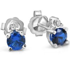 Pompeii3 Blue Sapphire & Diamond 3/4ct Studs 14K White Gold, Women's, Size: Small Blue Cubic Zirconia Diamond Earrings With Prong Setting, Blue Diamond Earrings With Accents In Sterling Silver, Silver Earrings With Diamond Accents And Lab-created Sapphire, Silver Earrings With Lab-created Sapphire And Diamond Accents, Classic Sapphire-colored Cubic Zirconia Diamond Earrings, Classic Blue Diamond-cut Earrings, Classic Blue Diamond Cut Earrings, Sapphire Round Cut Diamond Earrings, Classic Blue Sapphire Earrings