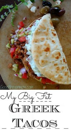 Big Fat Greek Tacos will please every appetite, ground meat seasoned perfectly and served with tomato and cucumber relish with mint tzatziki. #recipes #tacos #food #greekfood Holiday Meats, Greek Tacos, Easy Mediterranean Diet Recipes, Greek Cooking, Greek Dishes, Lamb Recipes, Mediterranean Diet Recipes