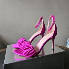 Nwt. Size 8.5. 85mm Heel Height. Neon Pink Scrunched Satin. The Perfect Holiday Party Heels. . . - Our Newest Italian-Made Style Features A Simple Silhouette, Finished With A Cushy, Scrunched Satin Toe-Strap For The Perfect Touch Of Texture. Viscose/Silk Upper. Leather Lining. Bonded Leather Sole. Imported. Item Bv709. J Crew Collection, Jcrew Collection, Party Heels, Simple Silhouette, Satin Color, Pink Satin, Strap Heels, Neon Pink, Holiday Party