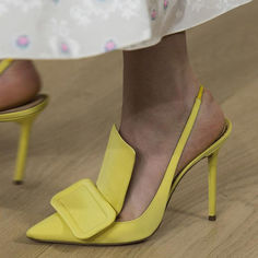 Experience artisanal luxury with our Yellow Slingback Pumps. Pointed toe, 12 cm heel, and meticulous craftsmanship combine for unparalleled style and comfort in every step. Color: Yellow Material: Fabric Heel Type: Stiletto heel Heel Height: 4.72" / 120 mm approx Product measurements were taken using size 8. Please note that measurements may vary by size. Toe: Pointed toe Elasticated slingback fastening Buckle embellishment Handcrafted US sizing. Fits true to size. Office Heels, Womens Stilettos, Super High Heels, Slingback Sandals, Stiletto Sandals, Womens Shoes High Heels, Slingback Heel, Carrie Bradshaw, Yellow Fabric