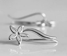 Floral Ear Climbers Earrings, Botanical 925 Sterling Silver Pair of Ear Crawler Earrings, Boho Nature Flower & Stem Earrings, Jewelry Gift Climbers Earrings, Crawler Earrings, Boho Nature