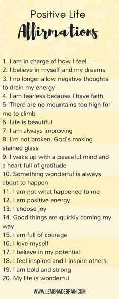 the positive life affirmities list with an image of a woman's face