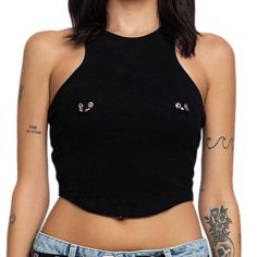 – Cropped rib piercing tank top– Round neck– Nipple piercing detail– Cropped length– Good stretch Top Round, Good Stretches, Large Black, Round Neck, Tank Top, Tank Tops, Black, Large Black Pig