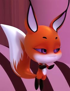 an animated fox with big ears and purple eyes