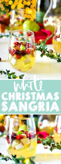 two wine glasses filled with christmas sangria