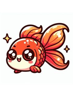 a goldfish with big eyes and stars on it's head