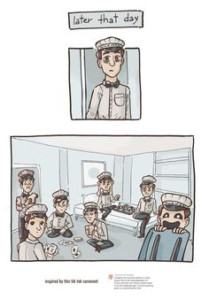 a comic strip with some people in uniform