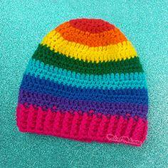 Rainbow Striped Baby Beanie - Kids Multicoloured Crochet Hat by VelvetVolcano