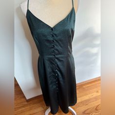 Abercrombie&Fitch Long Dark Green Satin Dress With Spaghetti Straps And Covered Buttons Down The Front. Approximately 44.5”Long From Top Of Strap To Bottom Of Dress. Back Has Elastic Stretch. Zipper On Side For Ease On And Off. Green Knee-length Slip Dress For Date Night, Fitted Green Slip Dress For Daywear, Dark Green Satin Dress, Green Satin Dress, Abercrombie And Fitch Dresses, Dress With Buttons, Dress Back, Green Satin, Satin Dress