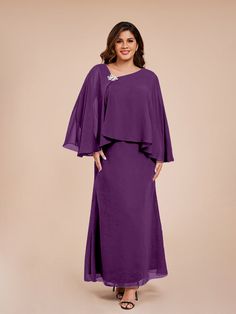 Grape Elegant Flowy Floor-length Mother Of The Bride Dress, Elegant Floor-length Flowy Mother Of The Bride Dress, Elegant Chiffon Mother Of The Bride Evening Dress, Elegant Formal Georgette Mother Of The Bride Dress, Elegant Floor-length Chiffon Dress For Mother Of The Bride, Elegant Chiffon Dress For Wedding, Formal Flowy Chiffon Mother Of The Bride Dress, Chiffon Mother Of The Bride Floor-length Dress For Wedding, Elegant Chiffon Mother Of The Bride Dress