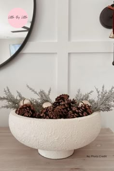 Designer-inspired neutral Christmas bowl decor idea. Christmas bowl decorating ideas, High-end holiday decor, Classic neutral Christmas decor, Budget-friendly Christmas decorations, Fall centerpiece inspiration, Elegant Christmas bowl, #ChristmasDecorInspo #ElegantHolidayDecor #ClassicChristmas #FallCenterpiece fall decor ideas for the home, Fall Aesthetic, Autumn Aesthetic. Cold Christmas Aesthetic Decor, Christmas Home Decor Neutral, Pine Cone Home Decor, Christmas Organic Decoration, Aesthetic Christmas Decor Apartment, Neutral Minimalist Christmas Decor, Christmas Home Decor Minimalist, Soft Christmas Decor