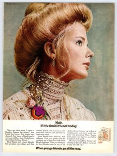 1970 PRETTY WOMAN CLAIROL BORN BLONDE Vintage 8"X11" Magazine Ad 70's M393 | eBay 70s Hair Pins, Hair Rollers Grandma, Gibson Girl Hair, Edwardian Hairstyles, Patti Hansen, Beauty Ads, Victorian Hairstyles, Lauren Hutton, How To Lighten Hair