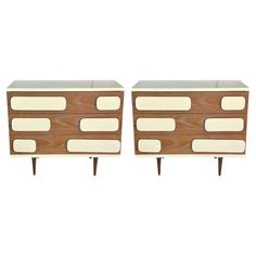 pair of mid - century modern nightstands in walnut and white lacquer, italy