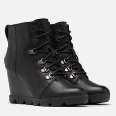 New With Tags Sorel Joan Uptown Blacked Leather Waterproof Wedge Boots. Cross Posted! Brown Wedge Boots, Sorel Joan, Short Brown Boots, Fur Ankle Boots, Short Ankle Boots, Brown Leather Ankle Boots, Wedge Ankle Boots, Studded Boots, Chelsea Ankle Boots