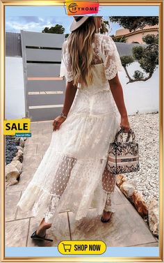 Button Lace V Neck Short Sleeve Maxi Dress White Lace Maxi, Lace Party Dresses, Dress Women Elegant, Y2k Aesthetic Outfits, Slim Dress, Short Sleeve Maxi Dresses, Patchwork Dress, Slim Dresses, Casual Lace