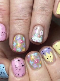 Multicolor  Collar   Animal,Geometric,Graphic,Plants Color Nails Embellished   Nail,Hand & Foot Care Nails Easter, Square Press On Nails, Easter Nail Designs, Easter Nail Art, Spring Nail Trends, Nail Art Set, Nails For Women, Easter Nails, Stick On Nails