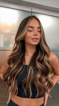 Hair Colors For Dark Haired People, Haircuts For Long Hair With Highlights, Brunette With Bright Money Piece, Brown Hair With Some Dimension, Hair Color For Desi Skin, Color Melts For Brunettes, Hair Inspo Color Blonde And Brown, Cool Dark Brown Hair With Money Piece, Blonde Balayage With Brown Underneath