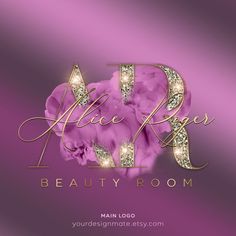 the logo for alice rose's beauty room is shown in gold letters and pink flowers