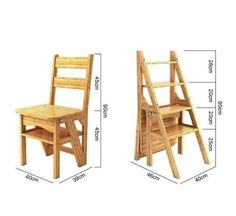 two wooden chairs with ladders are shown in the same size as each chair, and measurements