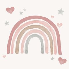 a watercolor drawing of a rainbow with hearts and stars